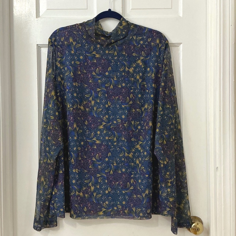 Anthropologie Gauzy Lined Turtleneck Top 3X Boho Floral Dark Cottagecore Artsy